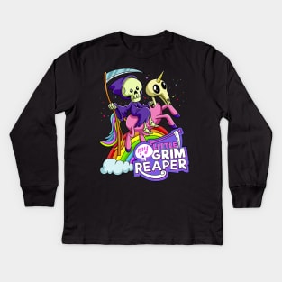 Cute Death My Little Grim Reaper and Unicorn skull Kids Long Sleeve T-Shirt